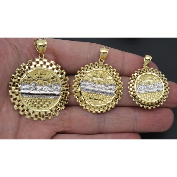 Real 10K Solid Yellow Gold Shiny Last Supper Jesus Cuban...